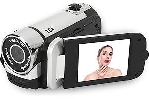 DPOFIRS Cámara Digital HD 1080P, Videocámara con Zoom 16X Vlogging con Pantalla Giratoria de 2,4 Pulgadas para Fotografía, Cámara Selfie Portátil de 16 MP con Luz de Relleno para (Silver)