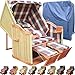 Produktbild XINRO® - XY-58 - Terrassen Strandkorb rot-grün karo inkl. Deluxe Strandkorb Schutzhülle mit naturfarbigem Rattan und braunem Holz, Ostsee Strandkorb Form