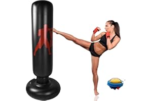 AXLOFO® Sac de Boxe Gonflable pour Adulte Enfants, Sac de Frappe Gonflable Debout Libre pour Rebond Immédiat, Punching Formation Tumbler Sac pour Pratique du Karaté Taekwondo MMA, 160cm