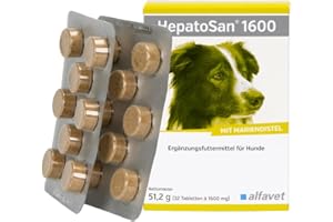 Alfavet HepatoSan 1600 | 32 Tabletten | Ergänzungsfuttermittel für Hund | Zur Unterstützung der Leberfunktion bei chronischer Leberinsuffizienz | Mit Curcuma