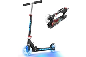 Scooter for Kids Ages 5-12 TONBUX Folding 2 Wheel Kids Scooter with Light Up Wheels & Stem & Deck, 3 Adjustable Height Handle, Lightweight Portable Kick Scooters for Girls Boys Toddler, up to 50kg