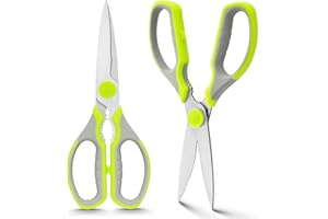 WELLSTAR Lot de 2 ciseaux de cuisine multifonctions pour viande de poulet, légumes, poissons, herbes, volailles en acier inoxydable avec poignée confortable - Vert