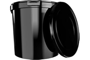 ‎FIXEDBYU Eimer mit Deckel 10l Schwarz Rund | Kunststoff Eimer Lebensmittelecht, luftdicht und stabil | Leer Eimer mit Griff und Deckel für Lebensmittel Chemie Waschpulver Klebstoffe geeignet