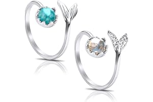 LEDOO Meerjungfrau-Ring, 2 Stück, verstellbar, geeignet für Partys im Alltag, Geburtstage und Meerjungfrauenring, Damen, kann als Geschenk für Ihre Freundin verwendet werden, Meerjungfrauenschwanz-Ring,