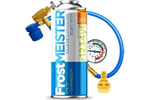 FrostMEISTER 2-i-1 – 400 ml luftkonditionerings-påfyllningsset för bil inklusive slang med manometer och adapter – snabb och