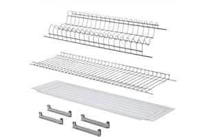 Rocard® Scolapiatti 56 cm per Pensile da 60 cm – Kit con Griglie in Acciaio Cromato, Vaschetta Raccogligocce, Staffe, Portabicchieri e Portapiatti da Incasso per Cucina