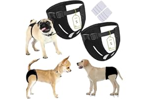 WAGVOGUE Bragas Perras Menstruales. Braguitas Perro Celo Hembra. Braga Perro Celo Hembra. Bragas para Perros Celo Hembra- 2 uds Incluye 8 Toallas SANITARIAS, Talla S, Negro