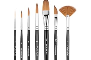 FUUMUUI Sable Brushes Professional Kolinsky Watercolour Artist Paint Brushes 7pcs, Pointed Rounds, Rigger, Long Flat, Dagger, Fan for Watercolour Acrylics Inks Gouache Painting