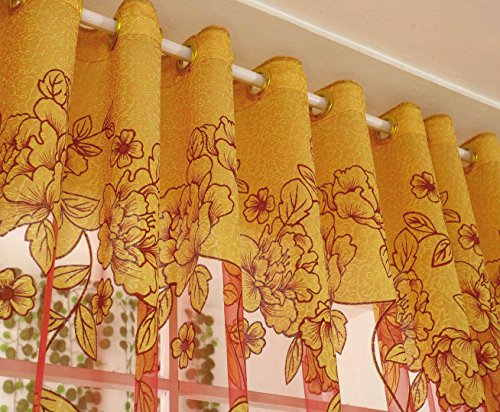 Diossad Rot Vorhang Gardine Fenster Gardine mit Blatt-Muster für Wohnzimmer Schlafzimmer Blume Fenster Voilevorhang Tüll Vorhang - 4