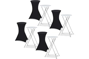IDMarket – Juego de 4 mesas altas plegables 105 cm y 4 fundas negras