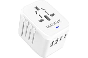 BEIZKNA Adattatore Universale da Viaggio Presa con 2 USB-C 2 USB-A, Adattatore di Alimentazione Internazionale con 4 porte USB, All in One Multi Socket da parete per gli Stati Uniti europei UK EU AUS