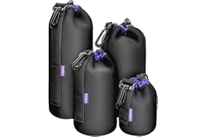 Cwatcun 0.2" Thick Protective Neoprene Pouch Set for DSLR Camera Lens Canon,Nikon,Sony:Small,Medium, Large & Extra Large Soft Plush Camera Lens Bags for Pentax,Panasonic,Fuji,Tamron,Sigma Lens (4)