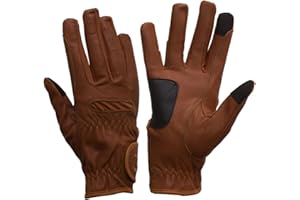 eGlove eQUEST GripPro - Leather Horse Riding Gloves - Hardwearing, Breathable and Grippy Real Leather - Synthetic Lycra comfort fit inserts - Touchscreen Gloves