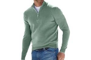 BAWUTZ Jersey básico de Cachemira con Cremallera para Hombre, Polo para Hombre, clásico, Jersey con Cuello en V para Hombre, Manga Larga, Tacto Suave, Cremallera de un Cuarto