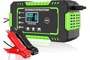 AIBEAU 6A Car Battery Charger, 12 V Car Battery Charger, Fully Automatic Intelligent Trickle Charger with LCD Screen, Multiple Protection for Car, Motorcycle, Lawn Mower or Boat