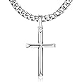 Roheafer 925 Sterling Silver Cross Necklace for Men with Stainless Steel Silver Cuban Chain Cross Pendant Necklace for Women Religious Gifts Jewellery 18" 20" 22" 24" 26" 30"