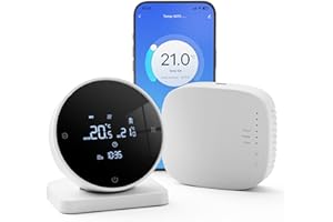 Vaconoff Thermostat Connecté a Pile Thermostat Chaudiere Gaz, Sans Fil Avec un Récepteur, Pour Chauffage à l'eau Au Sol, Wifi Intelligent Programmable,Compatible Avec Tuya/Alexa/Google Assistant Blanc