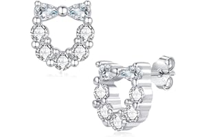 Zolkamery Earrings Studs, 925 Sterling Silver Star Heart Bow Infinity Studs for Girls Women, 10mm Small Silver Stud Earring with Pink Purple Zircon, Hypoallergenic Girls Earrings, Cute Kids Jewellery