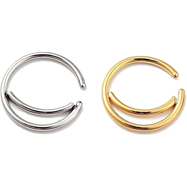 BodyBonita 3-Pack Gold-Plated Nose Hoops - 316L Surgical Steel Hinged Clicker Rings With CZ, 14G-20G, 7-10mm Sizes For Septum, Cartilage, Helix & More