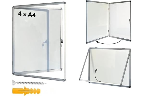 KARAT - Vitrine d'affichage - Enseignes murales en Verre Acrylique - Panneau magnétique - Tableaux d'affichage -Cadres d'affichage avec Serrure - Armoires d'affichage Cadre en Aluminium - Format 4xA4