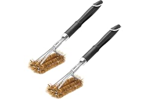 ‎GRILLFÜRST 2X Grillfürst Premium Grillbürste mit Messing Borsten, 45 cm - Grill Reinigungsbürste für Grillrost, Grillrost Bürste mit langem 3-Fach Bürstenkopf