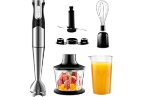 VIYSPNV 6-in-1-Stabmixer-Set, 1200-W-Edelstahl-Stabmixer mit Schneebesen, Zerkleinerer und Messbecher für Babynahrung, Suppen, Shakes