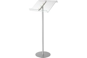 Deflecto Pupitre de Présentation sur Pied A4 Professionnel 79066 – Support de Lecture et d’Organisation pour Catalogues, Menus & Documents – Pied en Aluminium Argenté avec Panneau Transparent