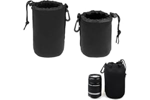 TUKNN Objektivtasche, Schutzbeutel für Kamera Objektiv, Kameraobjektivtasche, Linsenbeutel, Neopren Objektivbeutel, Objektiv Tasche, Objektive Und Kamerazubehör, Schwarzes Objektiv Tasche Set, 2 Stück, M,L