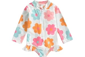 Caziffer Maillot Une Pièce Bébé Fille Imprimé Fleurs Maillots de Bain à Manche Longue Vêtement de Plage Bébé Swimwear pour Bébé Fille 0-7 Ans
