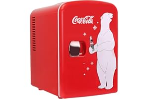 Koolatron Coca Cola Mini Fridge For Bedrooms 4L 6 Can Table Top Quiet Fridges For Skincare Office Food Drinks Home Travel 12V Portable Cooler Warmer Refrigerator Red