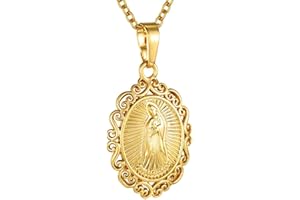 Goldchic Jewelry Collier Femme Pendentif Médaille Saint Marie Vierge Crucifix Fille Chaine 60cm+5cm Acier Inoxydable Chrétienne Argent/Or Bijoux Cadeaux Noel Fête des Mères Saint Valentin
