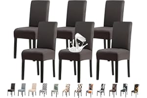 Jaotto Fundas para Sillas Impermeable Pack de 6,Fundas para Sillas de Comedor Respaldo Alto Ajustables,Cubiertas para Sillas Elásticas Lavables,Protector de Sillas para Cocinas,Gris Oscuro