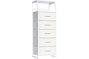 LYNCOHOME Bedside Table with 5 Drawers, Nightstand Cabinet Side Table End Table with Shelf, Chest of Drawers for Bedroom Living Room, Small Space…