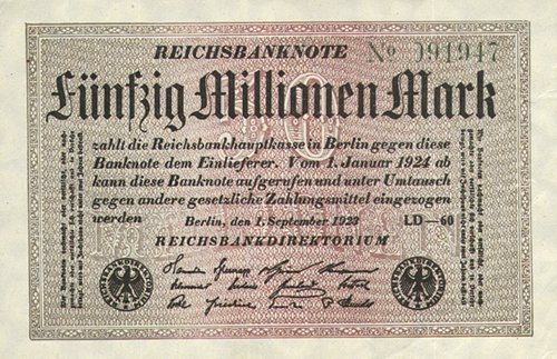 Preisvergleich Produktbild Goldhahn Inflations Reichsbanknote Fünfzig Millionen Mark Briefmarken für Sammler