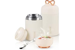 Dreamhigh® Pojemnik termiczny do jedzenia, 550 ml, kubek termiczny ze stali nierdzewnej, ze składaną łyżeczką, pojemnik utrzymujący ciepło, szczelny, 10 godzin na gorąco, 12 godzin zimny, potrawy,