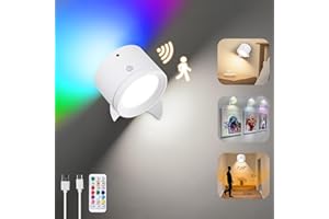 YOLIN Battery Operated Rechargeable Wall Light Indoor, Motion Sensor Light, Remote Wireless Led Magnetic Wall Sconce Light Lamp, Dimmable 3 CT and 10 RGB Colors, Picture Wall Light for Bedroom