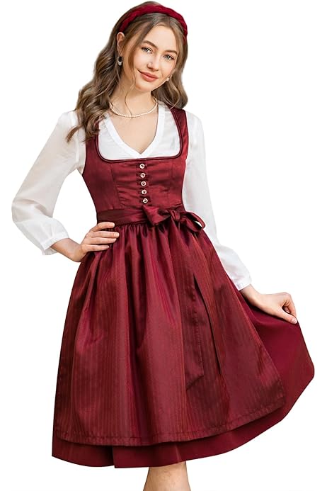 SHINEHUA Damen Dirndl 3-teilig Kurz - Oktoberfest Trachtenkleid Mit Bluse & Schürze