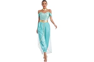 YUUMIN Costume Danzatrice Orientale Donna Abito da Principessa Araba Jasmin Vestito Danza del Ventre Cosplay Aladdina Costume da Halloween Carnevale Natale