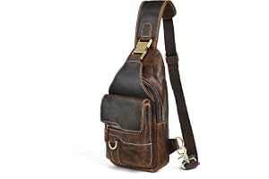 Handadsume äkta läder vandring resor dagväska sling crossbody triangel bröstväska för män kvinnor 8241, 8241 Brun, Medium, Vi
