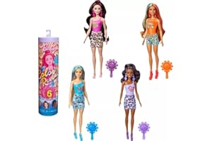 Barbie Color Reveal Lalka Seria Kolorowe wzory Asortyment lalek z 6 niespodziankami i funkcją zmiany koloru, inspirowana latami 60. XX wieku, HRK06