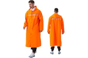 ioutdoor Mens Raincoat Long Rain Mac Women Waterproof with Drawstring Hood,Reflective Rain Coats for Rainy Camping Hiking Fishing