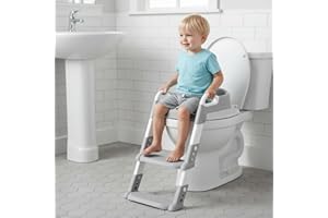 Crystals Portable Toddler Potty Training Seat with Step-Foldable Child Toilet Seat for Boys & Girls, Comfortable Potty with Ladder, Anti-Slip Design for Kids Toilet Training, Easy Step-Up (Grey)