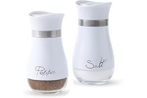 CCHONG Sale e Pepe Set in Vetro, Saliera e Pepiera, Barattolo Sale Grosso e Fino, Porta Sale Grosso e Fino per in Cucina, BBQ, Lavabili in Lavastoviglie (Bianco)