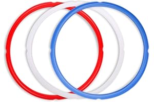 Silicone Sealing Rings Compatible with Instant Pot Accessories, Fits 5 or 6 Quart Models, Red, Blue and Common Transparent White, 3 Pack BPA-Free Food-Grade Silicone Gaskets by Poweka