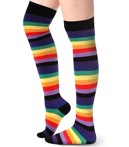 Normani Overknee-Strümpfe Für Damen – Schwarz, Gestreift, Ohne Halter, Mit Handgekettelter Spitze, Größe 36-41