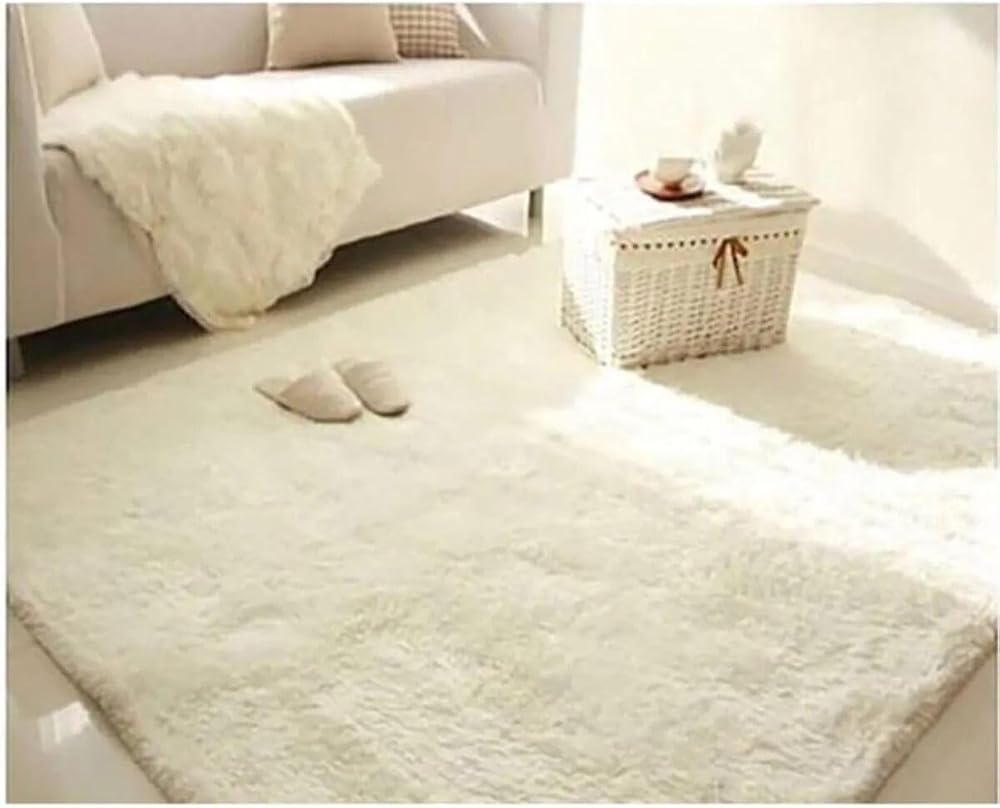 Rachel Carpet Krem Rengi Lüks Raschel Kaymaz Taban Peluş Halı Yolluk, 200 x 300