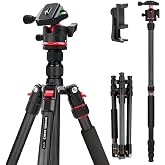 NEEWER BASICS Carbon Fiber Travel Tripod Monopod, 64" Compact, TP17B | Lightweight, Portable Camera Phone Holder Stand, Compa