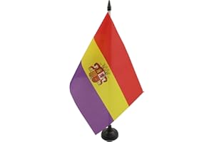 AZ FLAG Bandera de Mesa ESPAÑA Republicana con Escudo 21x14cm - BANDERINA de DESPACHO DE LA Republica ESPAÑOLA 14 x 21 cm