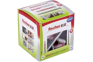 Fischer DUOPOWER 10 x 80 S, universalmunstycken med säkerhetsskruv, 2-komponentpluggar, plastmunstycken för fastsättning i betong, tegel, sten, gipskartong med mera, 10 duvor + 10 skruvar