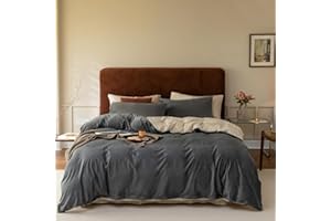 Covebett Winter Flanell Bettwäsche 155x220 Grau Beige Plüsch Cashmere Touch Wende Winterbettwäsche Warme Flauschig Coral Fleece Bettbezug mit Reißverschluss und 1 Kissenbezug 80x80